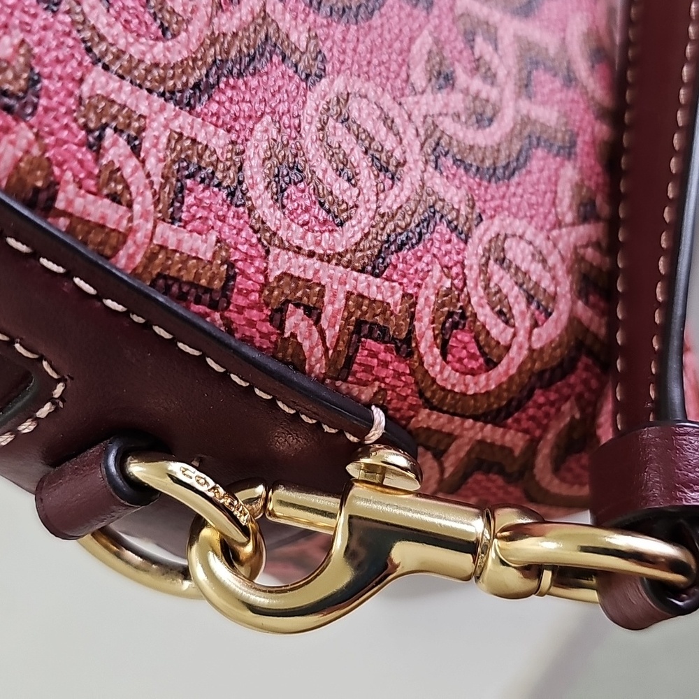 COACH CF343 MADI Crossbody Rouge Pink Canvas/Leather Monogram Print EUC - Picture 4 of 15